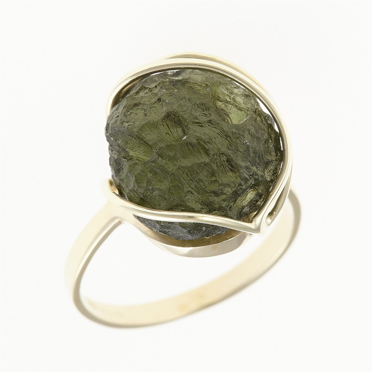 Golden ring with moldavite 25-003