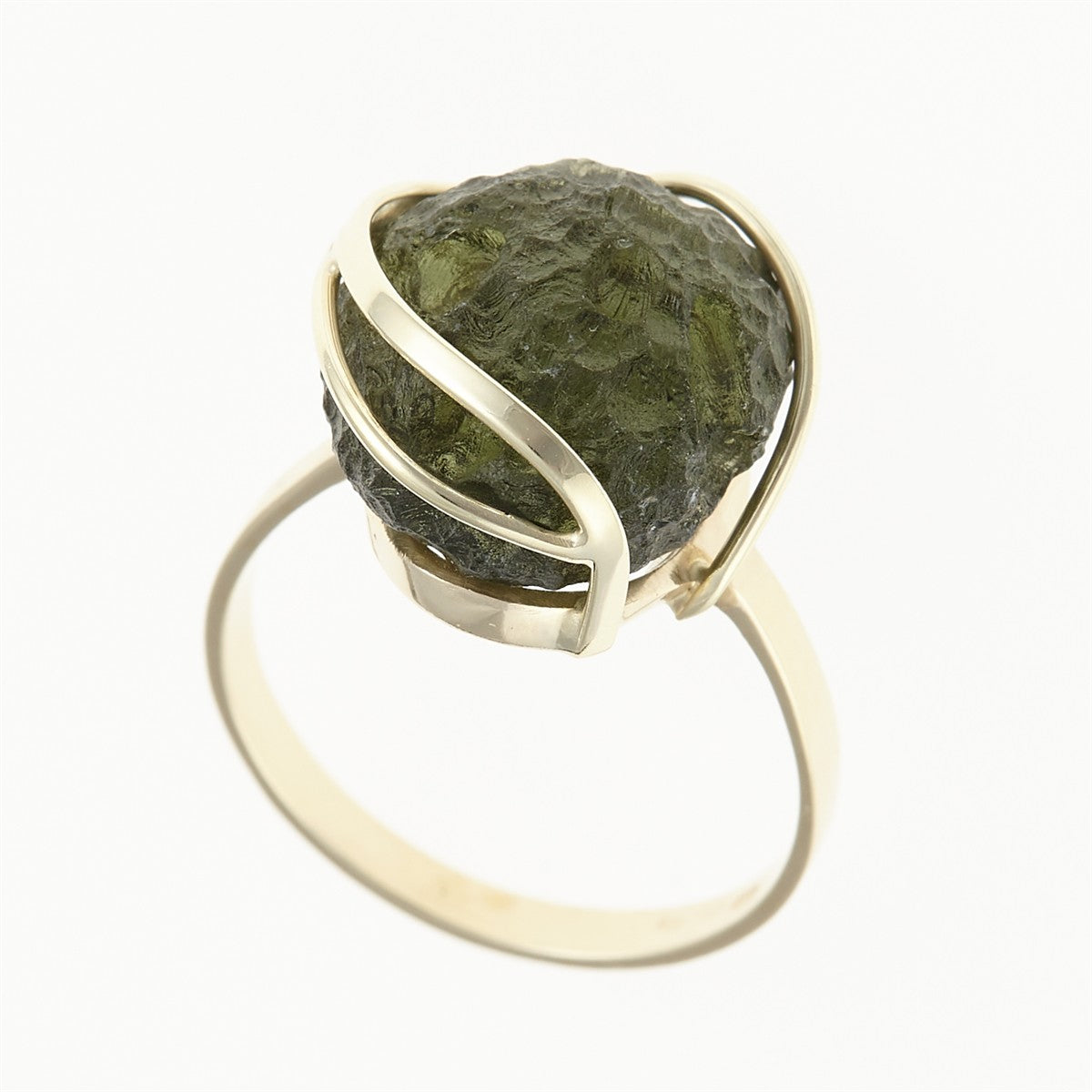 Golden ring with moldavite 25-003