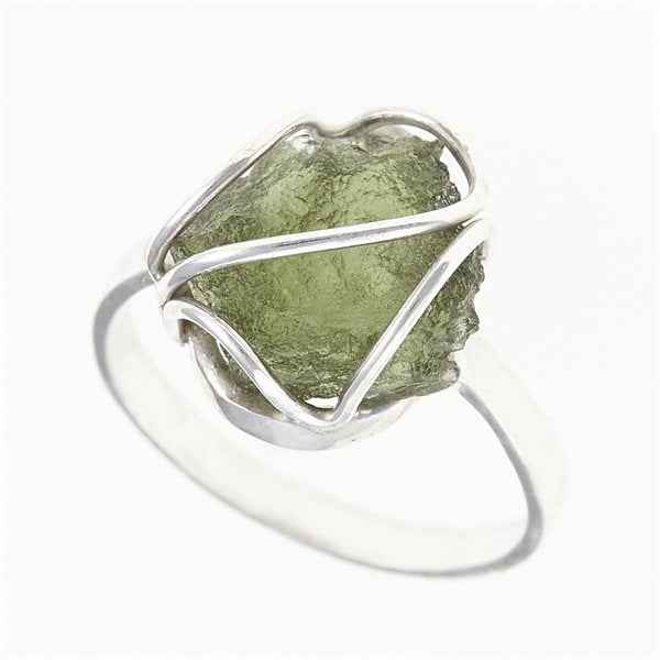 Silver ring with natural moldavite 455