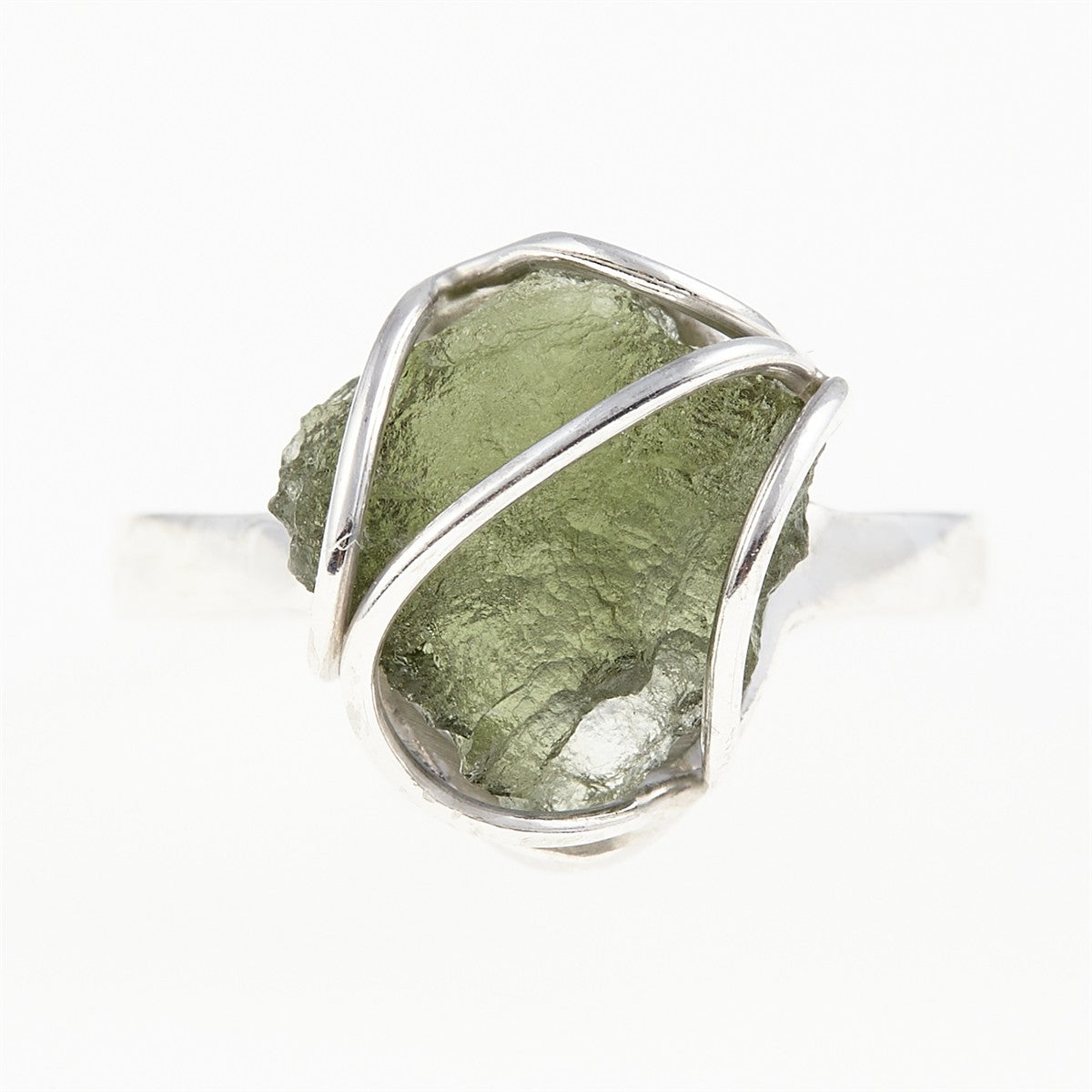 Silver ring with natural moldavite 455