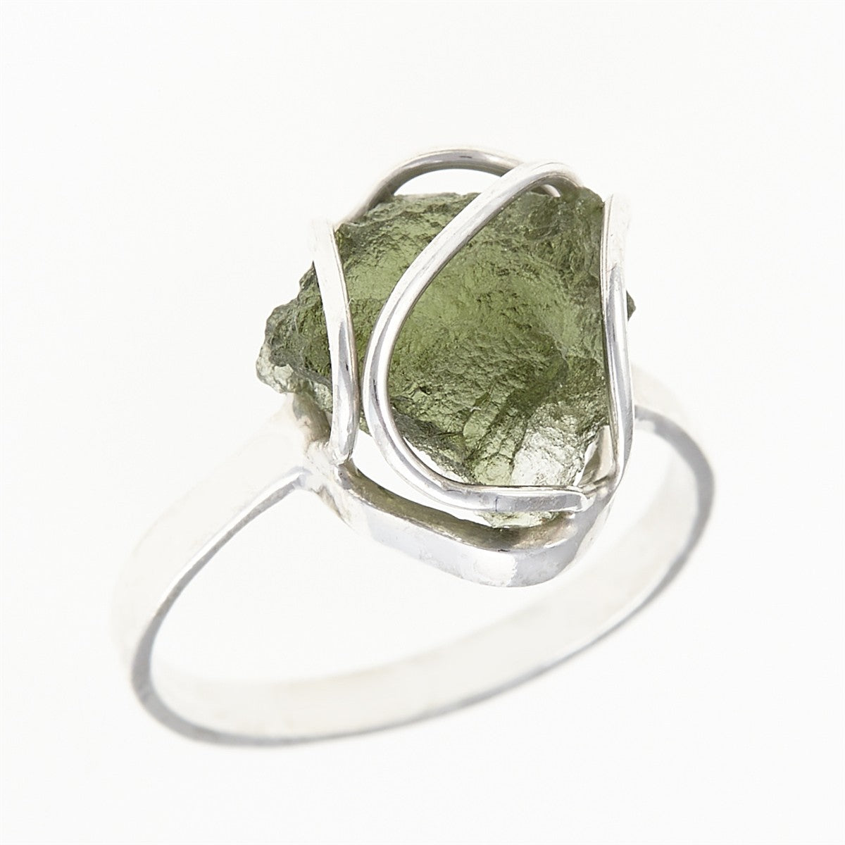 Silver ring with natural moldavite 455
