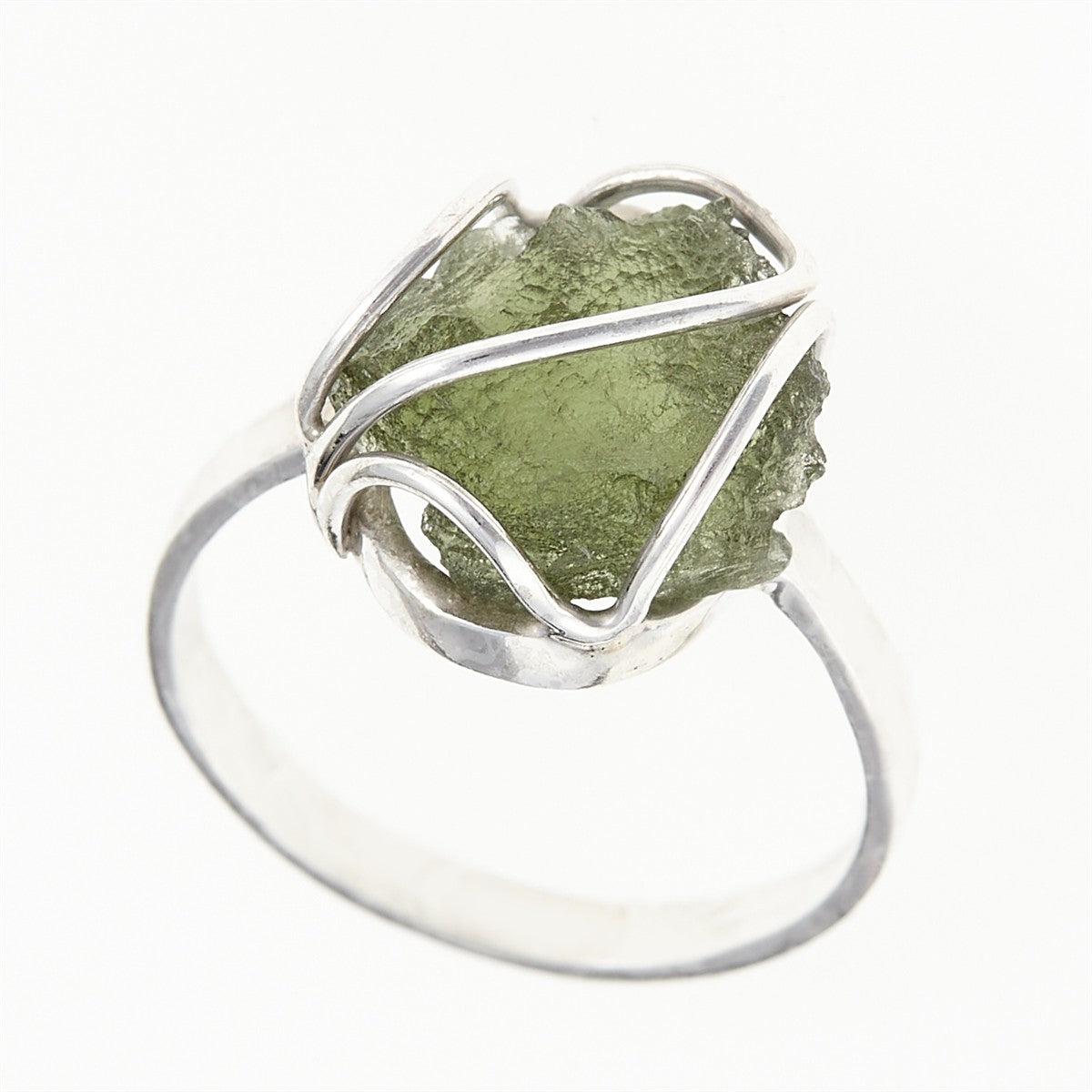 Silver ring with natural moldavite 455