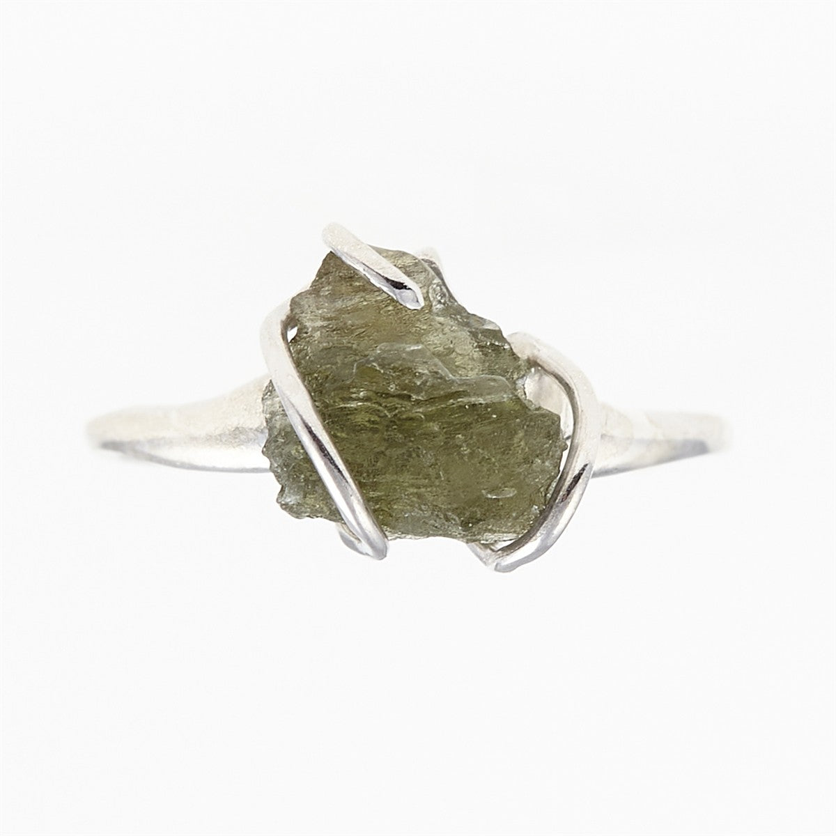 Silver ring with natural moldavite 458