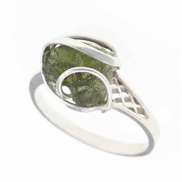 Silver ring with natural moldavite 461
