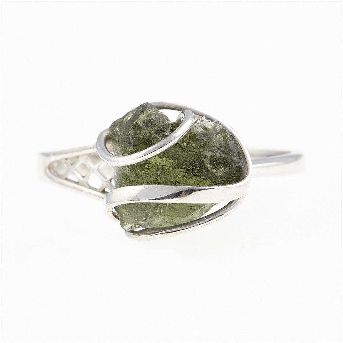 Silver ring with natural moldavite 461