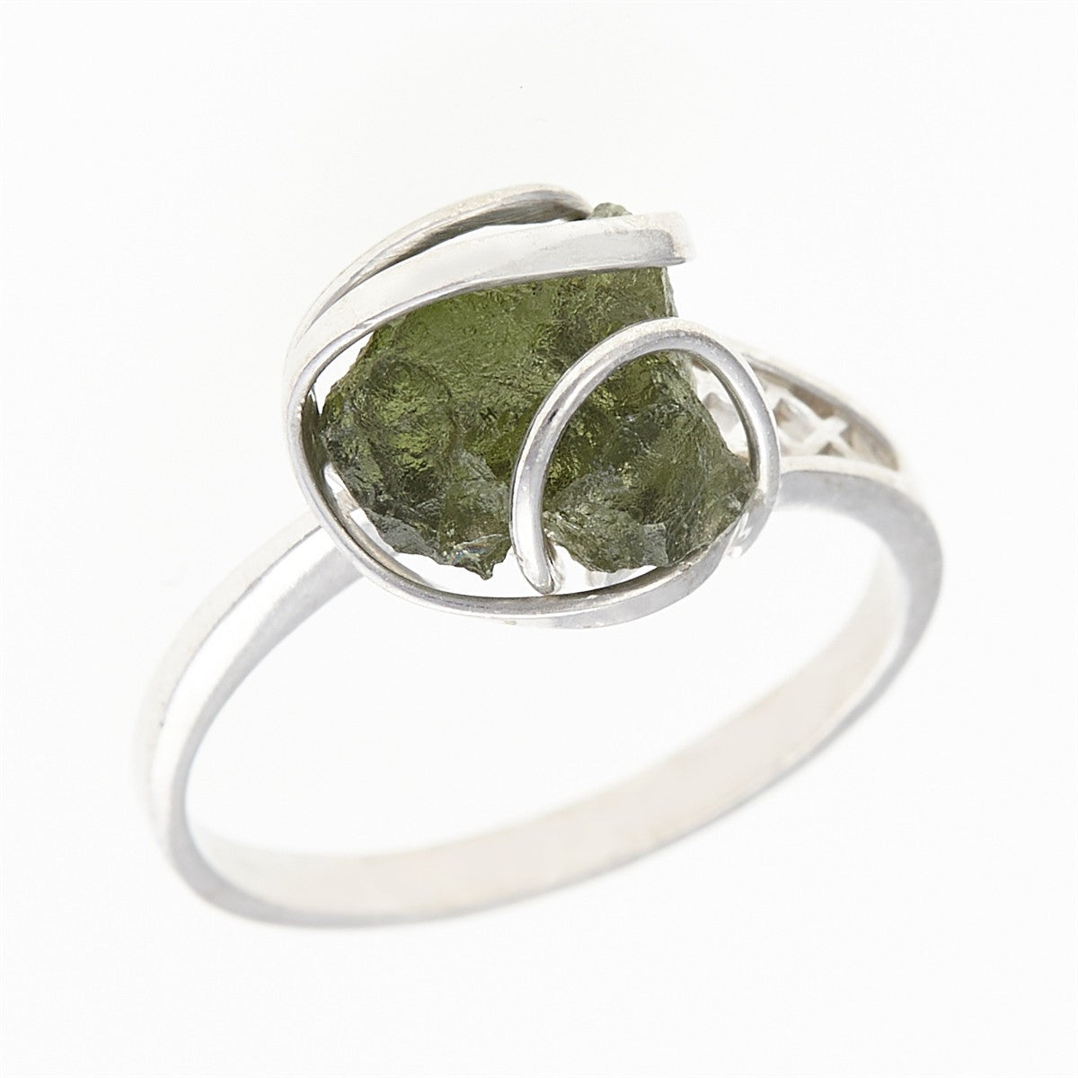 Silver ring with natural moldavite 461