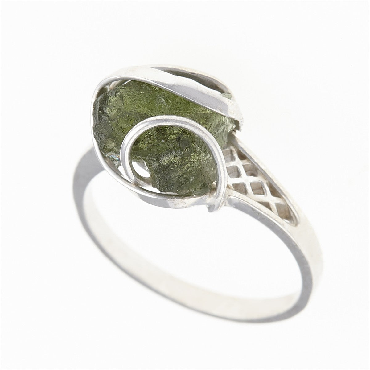 Silver ring with natural moldavite 461