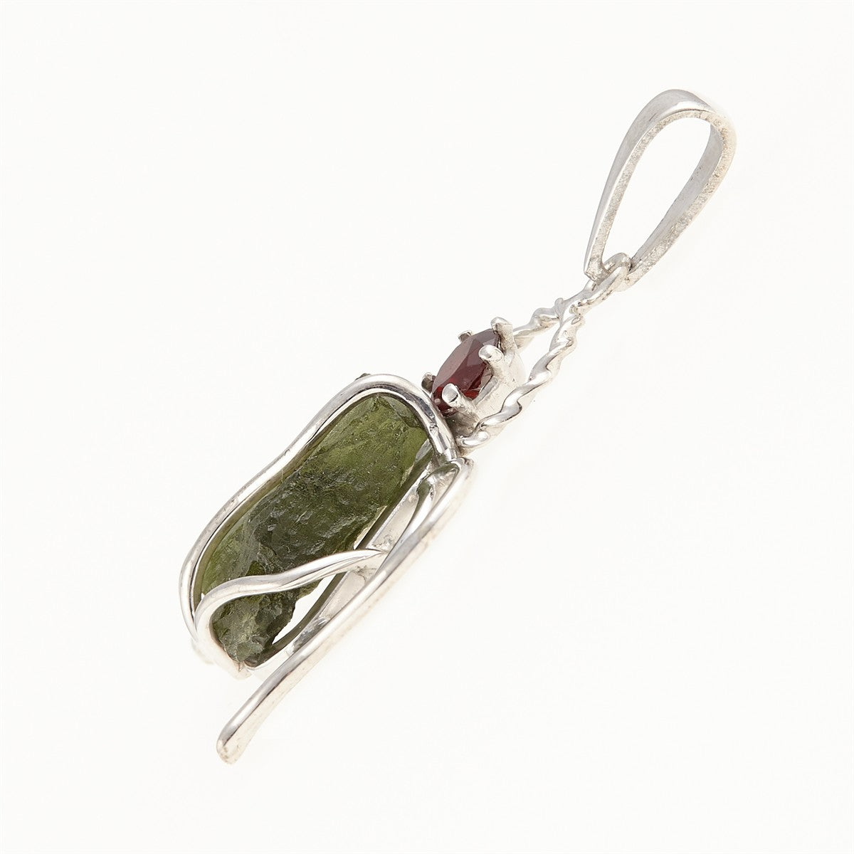 Silver pendant with moldavite and garnet - angel 467