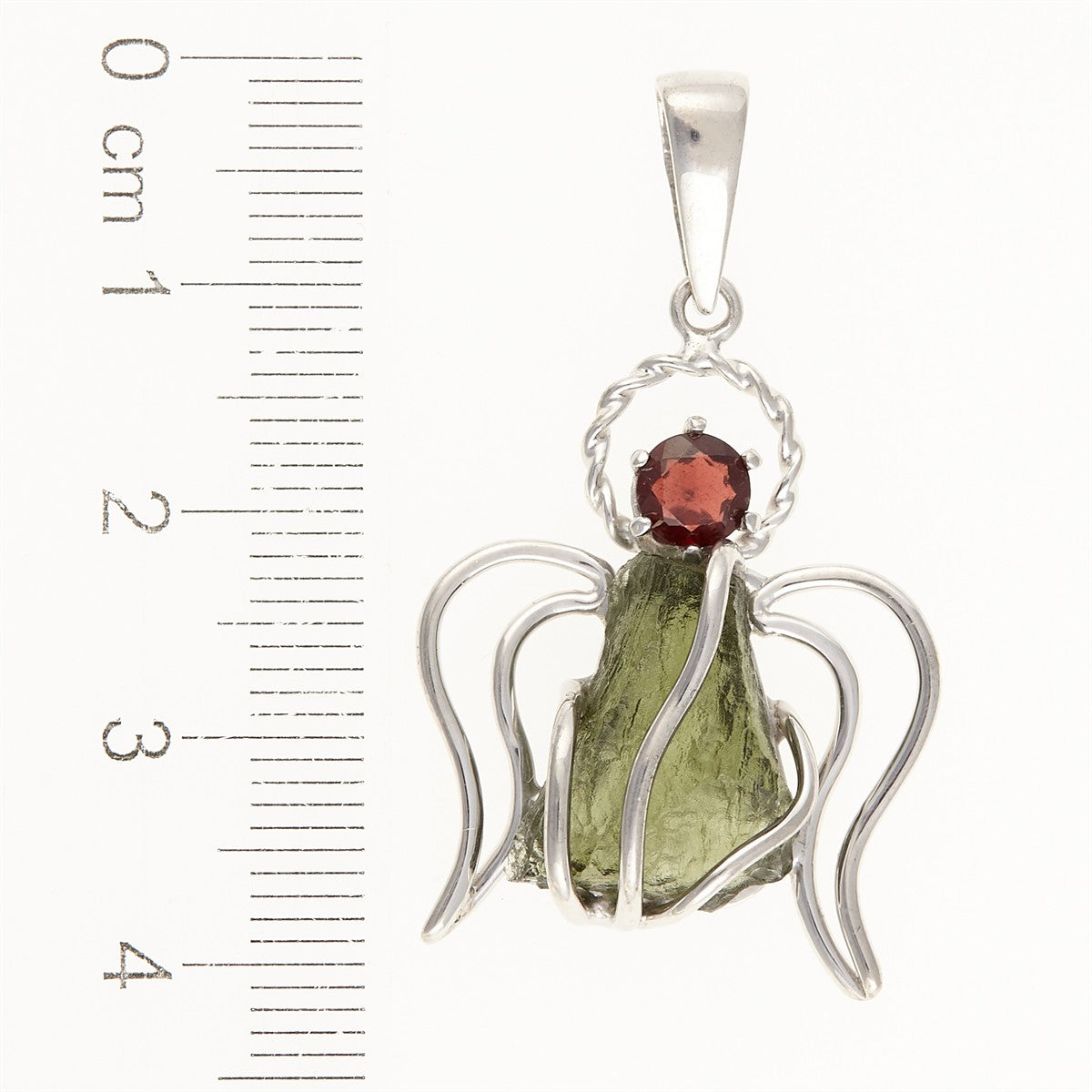 Silver pendant with moldavite and garnet - angel 467