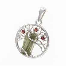 Ciondolo in argento con moldavite e granati – Tree of life 475