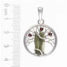 Ciondolo in argento con moldavite e granati – Tree of life 475