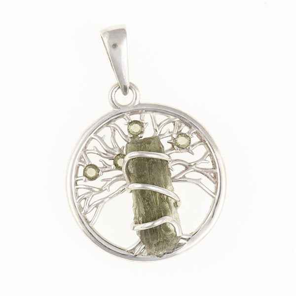 Ciondolo in argento con moldavite e granati – Tree of life 480