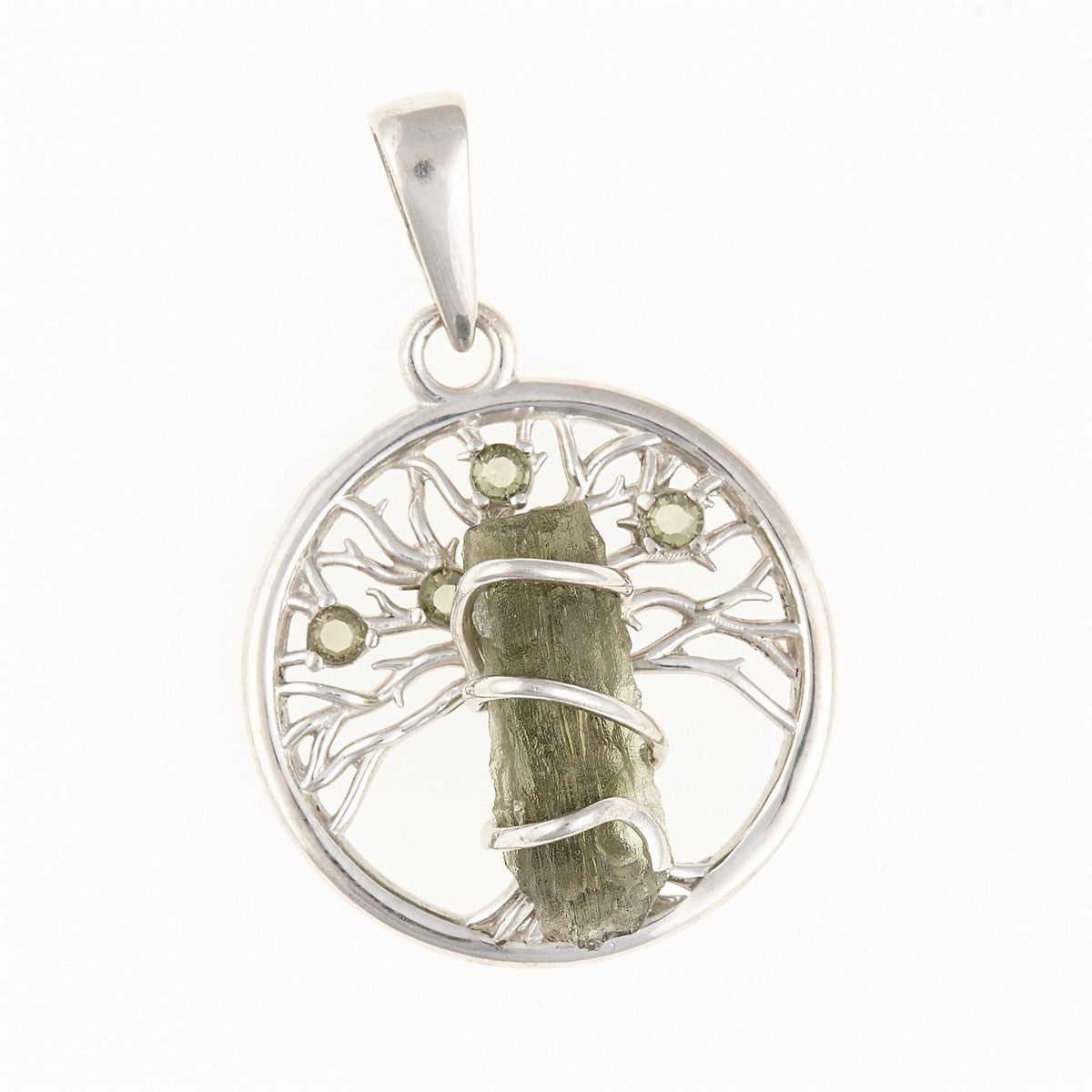Silver pendant with moldavite and garnets – Tree of life 480