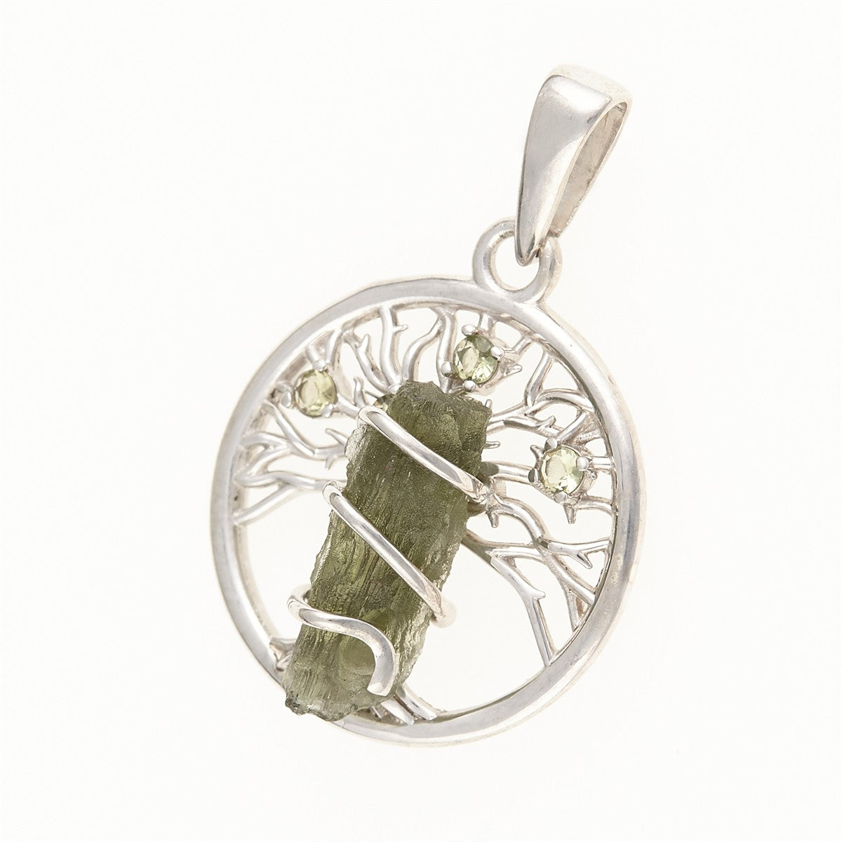 Silver pendant with moldavite and garnets – Tree of life 480