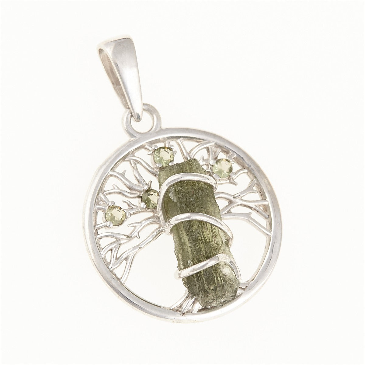 Silver pendant with moldavite and garnets – Tree of life 480