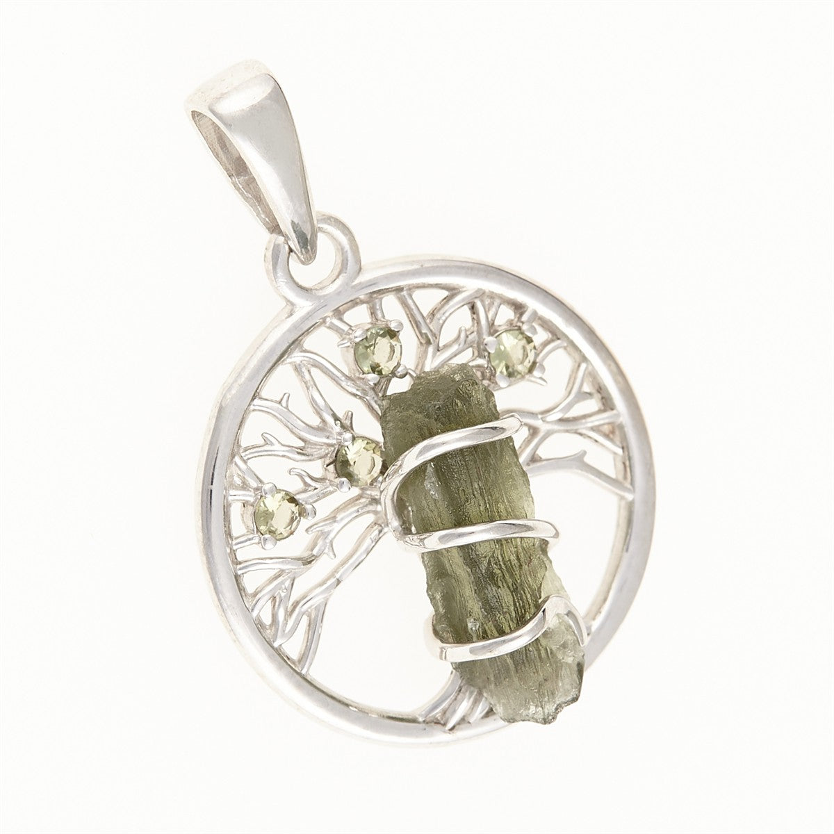 Silver pendant with moldavite and garnets – Tree of life 480