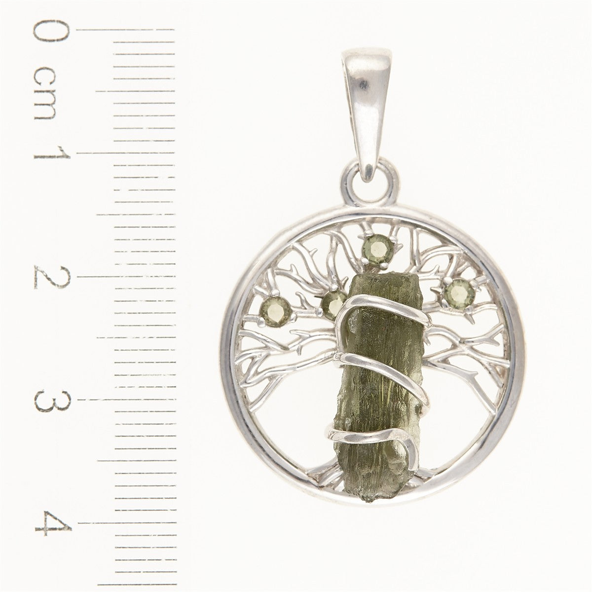 Silver pendant with moldavite and garnets – Tree of life 480