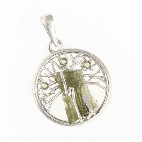 Ciondolo Argento con codice moldavite - albero della vita 481