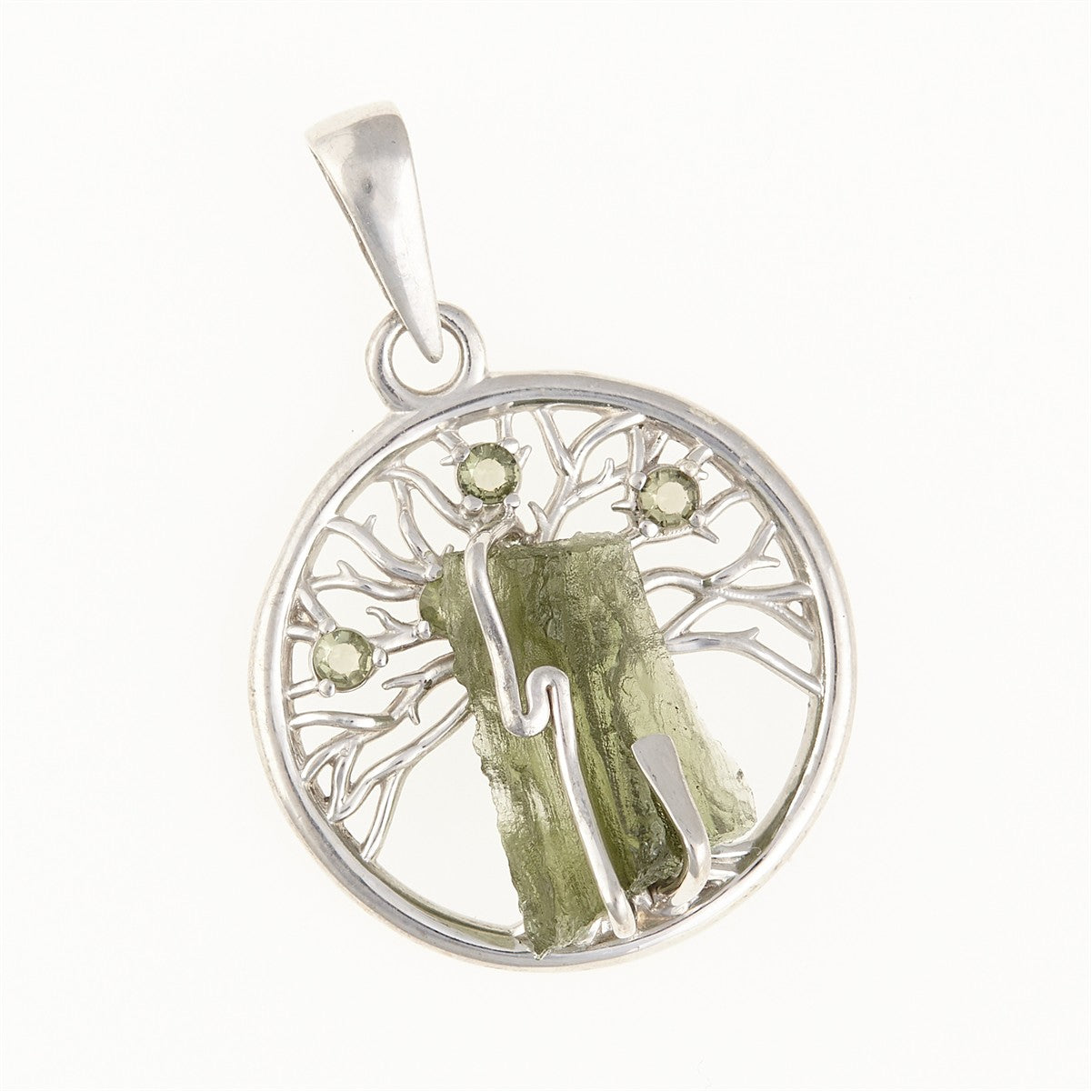 Silver pendant with moldavite - tree of life 481