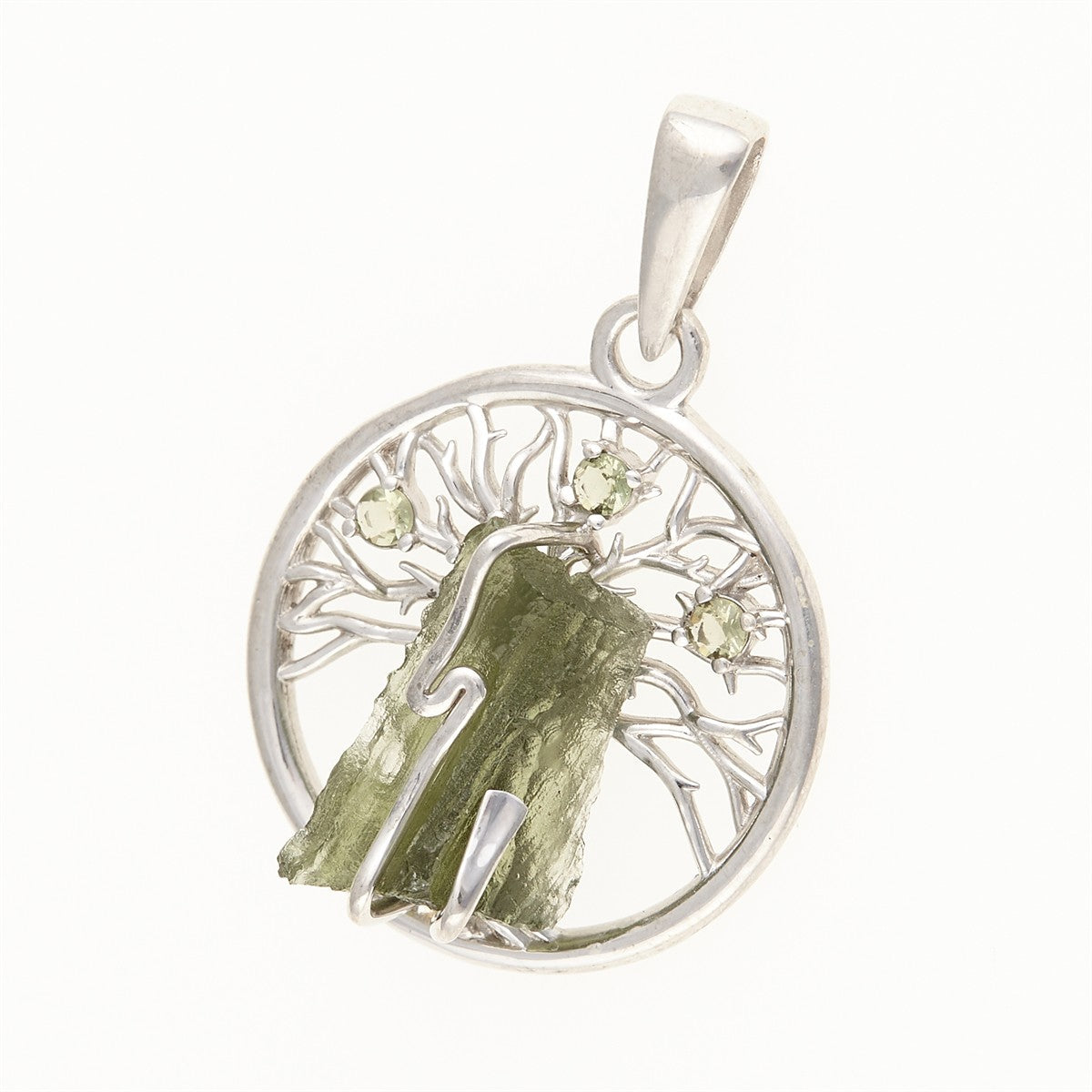Silver pendant with moldavite - tree of life 481