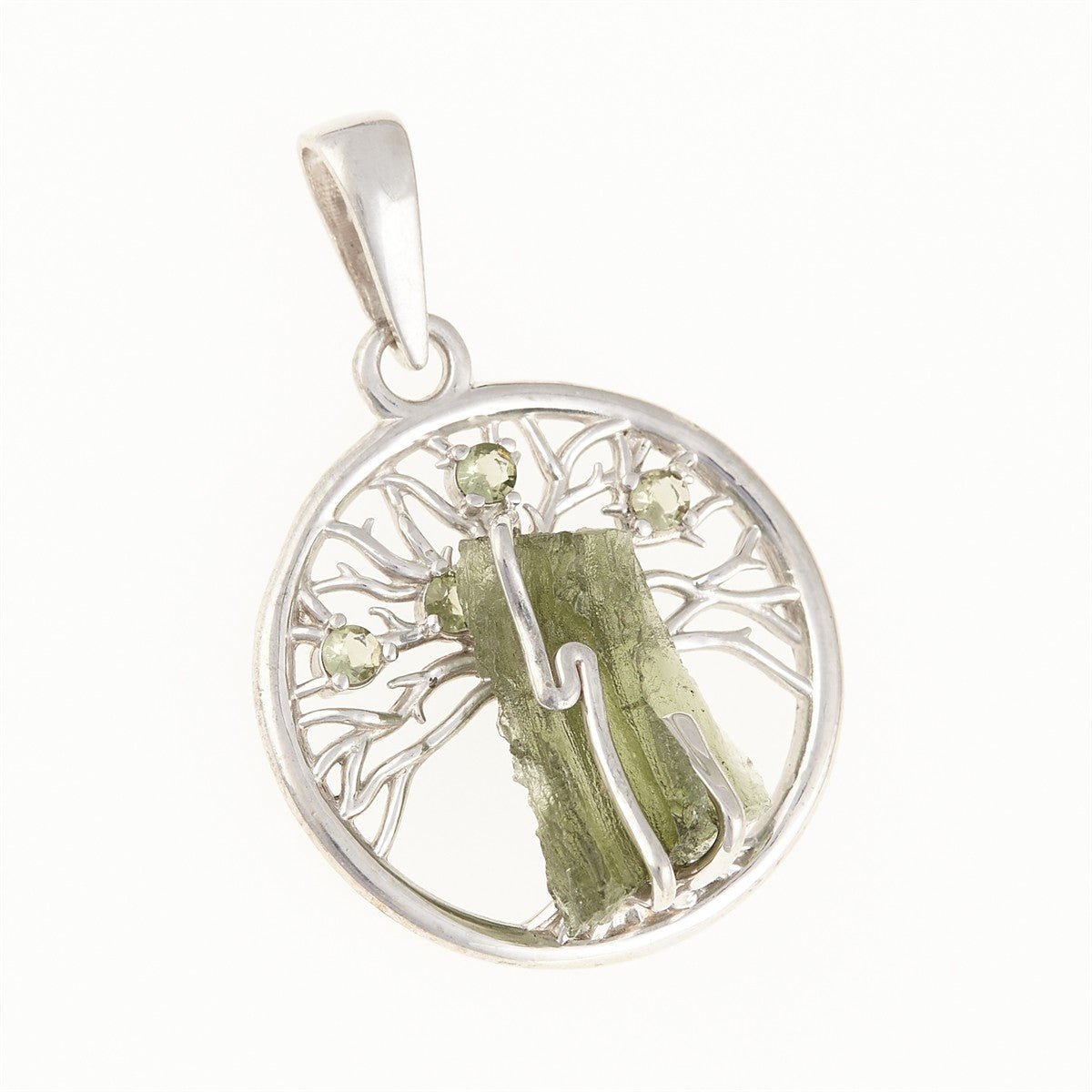 Silver pendant with moldavite - tree of life 481