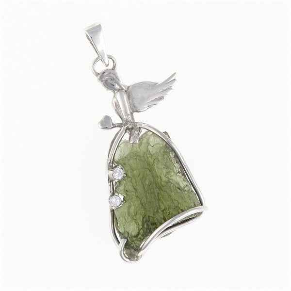 Ciondolo in argento con moldavite e zirconi - angelo -533