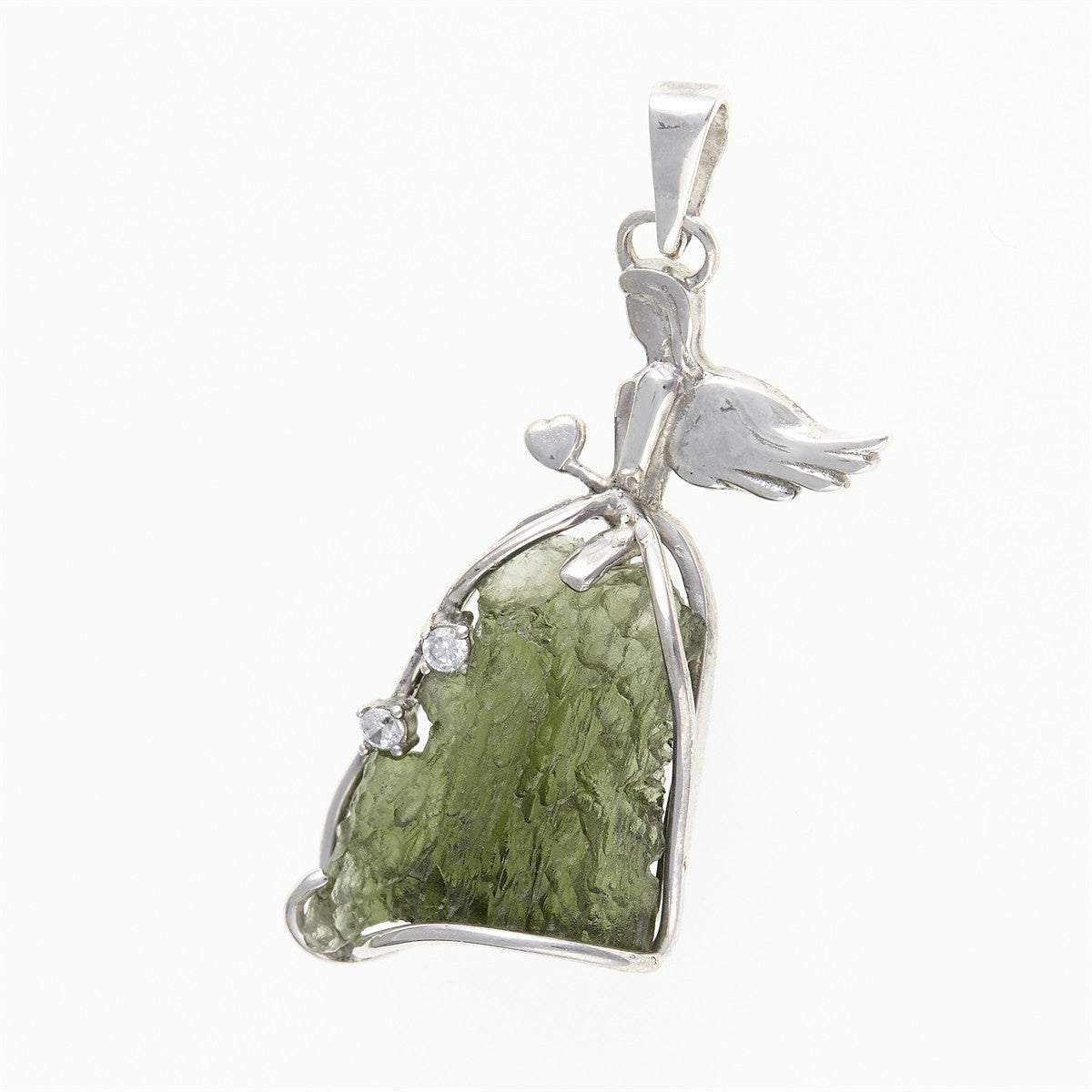 Silver pendant with moldavite and zirconias - angel -533