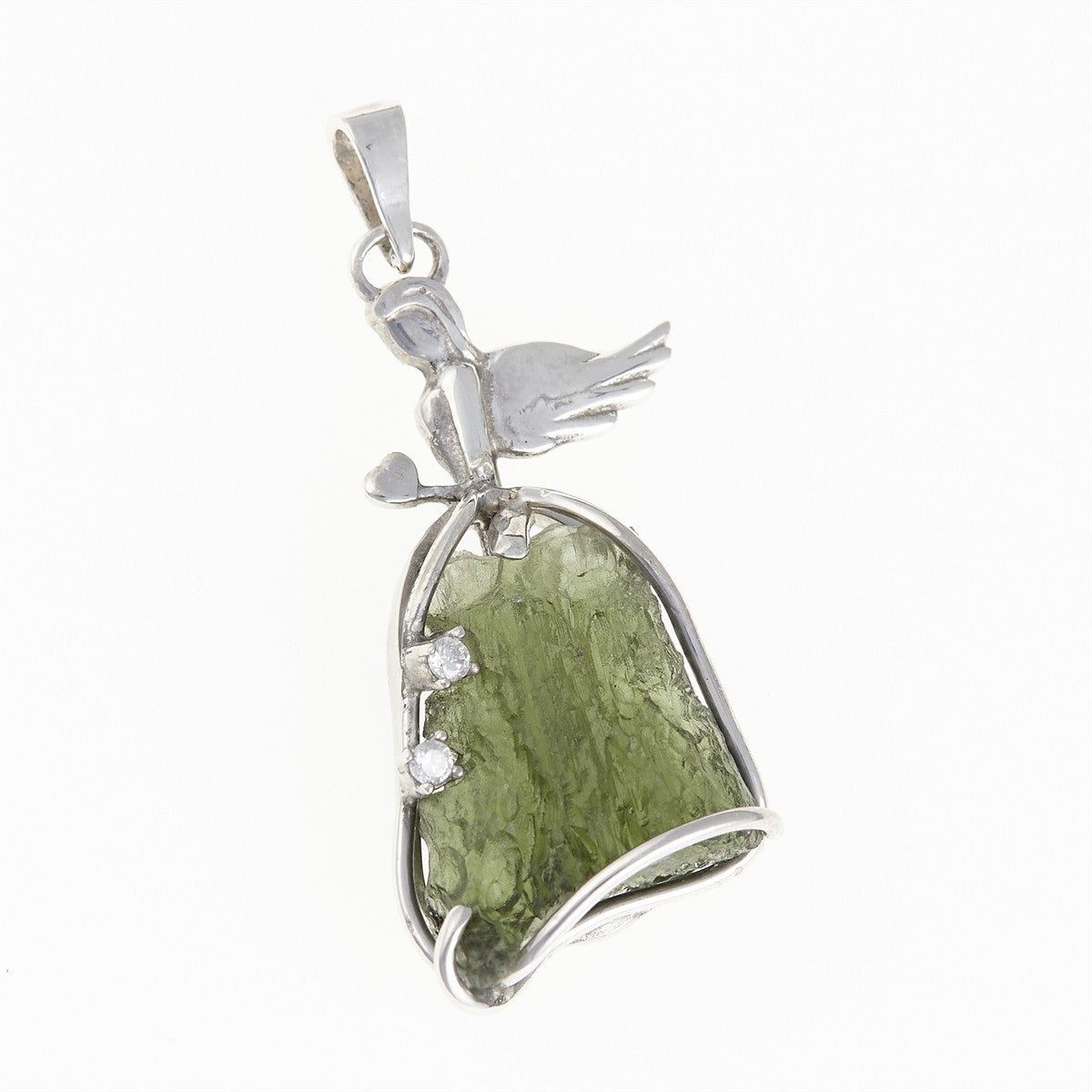 Silver pendant with moldavite and zirconias - angel -533