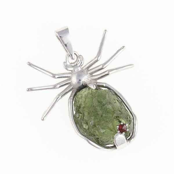 Ciondolo Argento con moldavite - ragno - 536