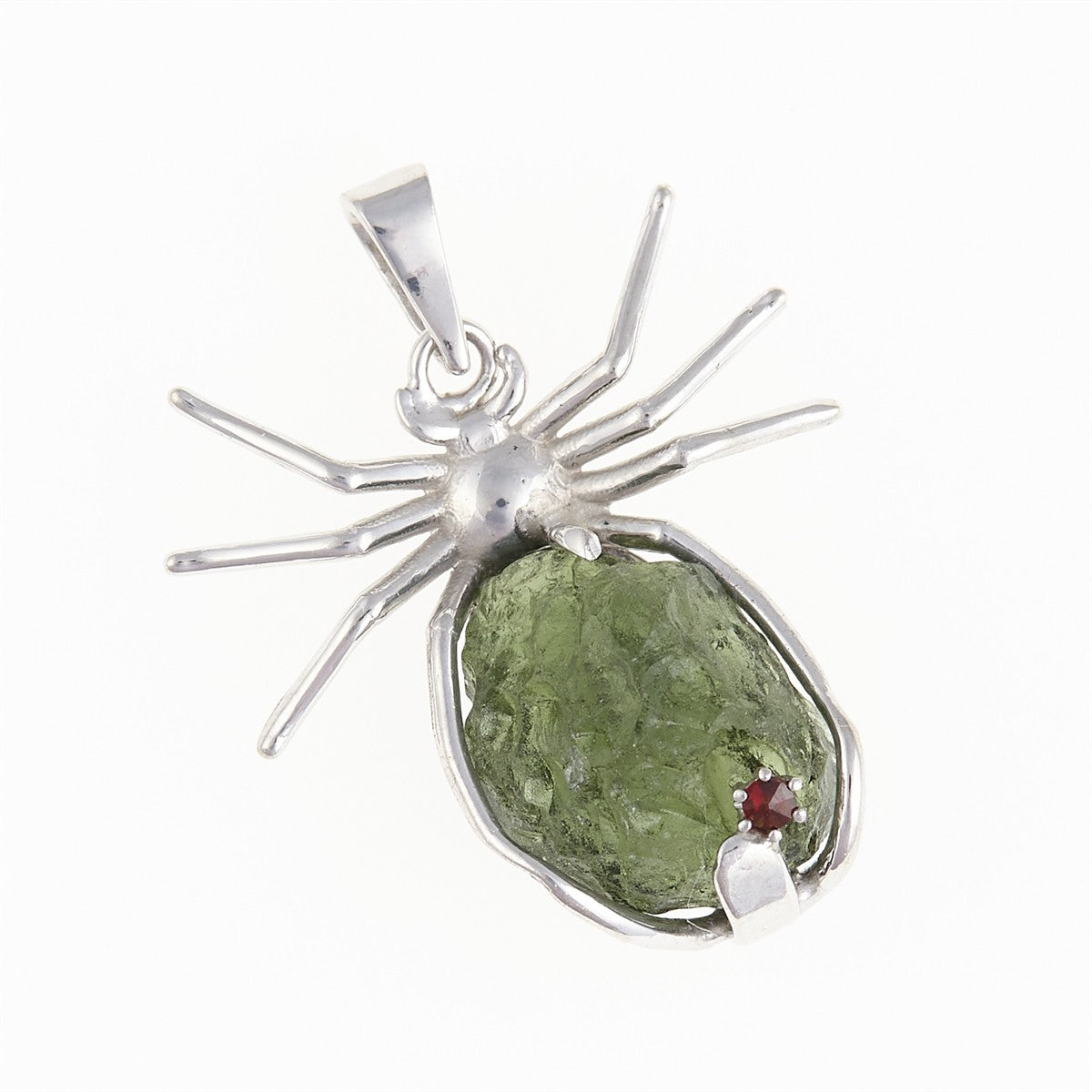 Silver pendant with moldavite - spider - 536