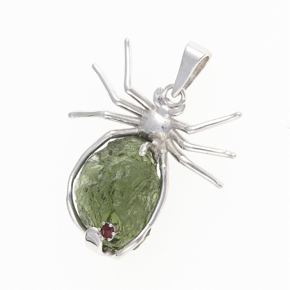Silver pendant with moldavite - spider - 536