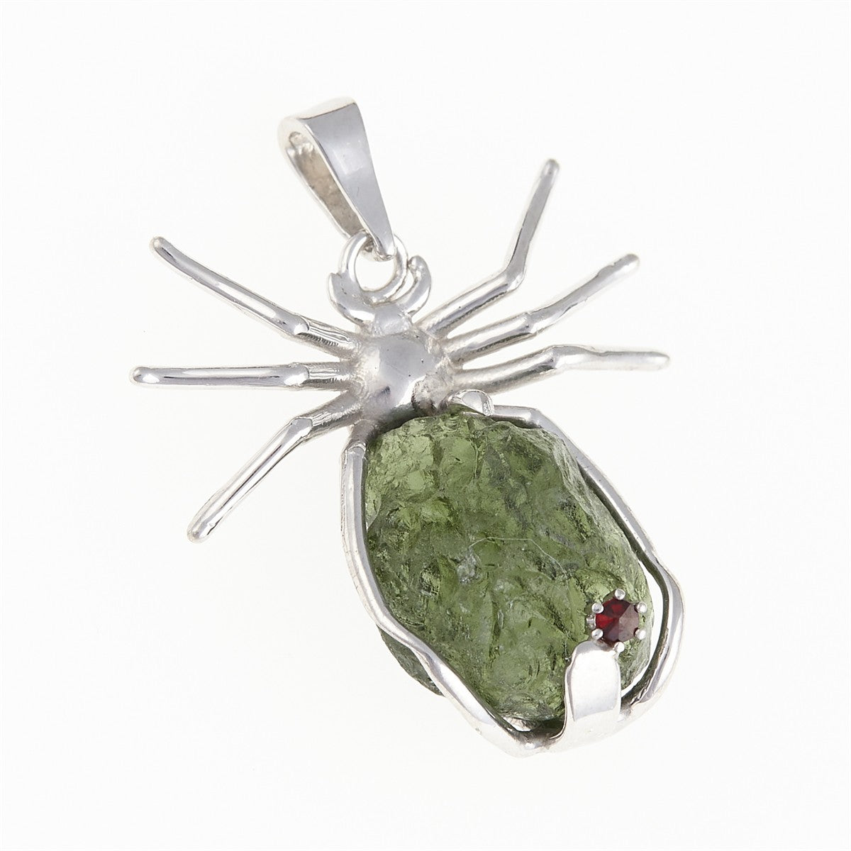Silver pendant with moldavite - spider - 536