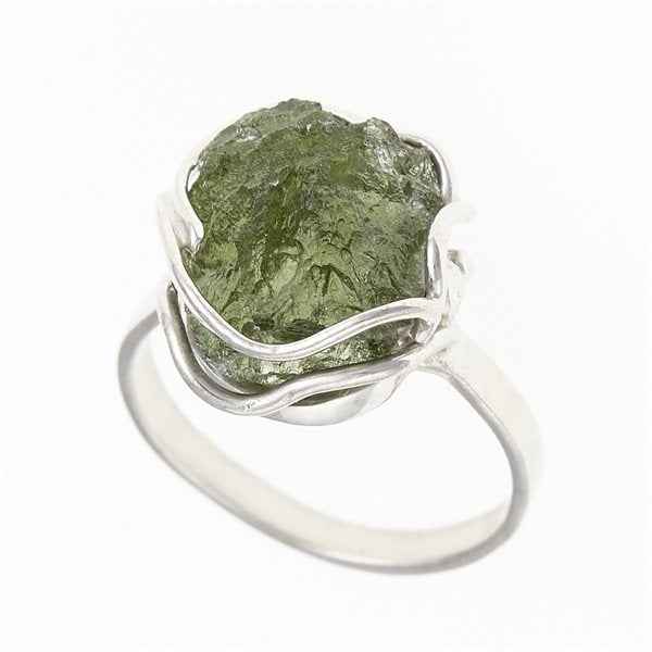 Silver ring with natural moldavite 539