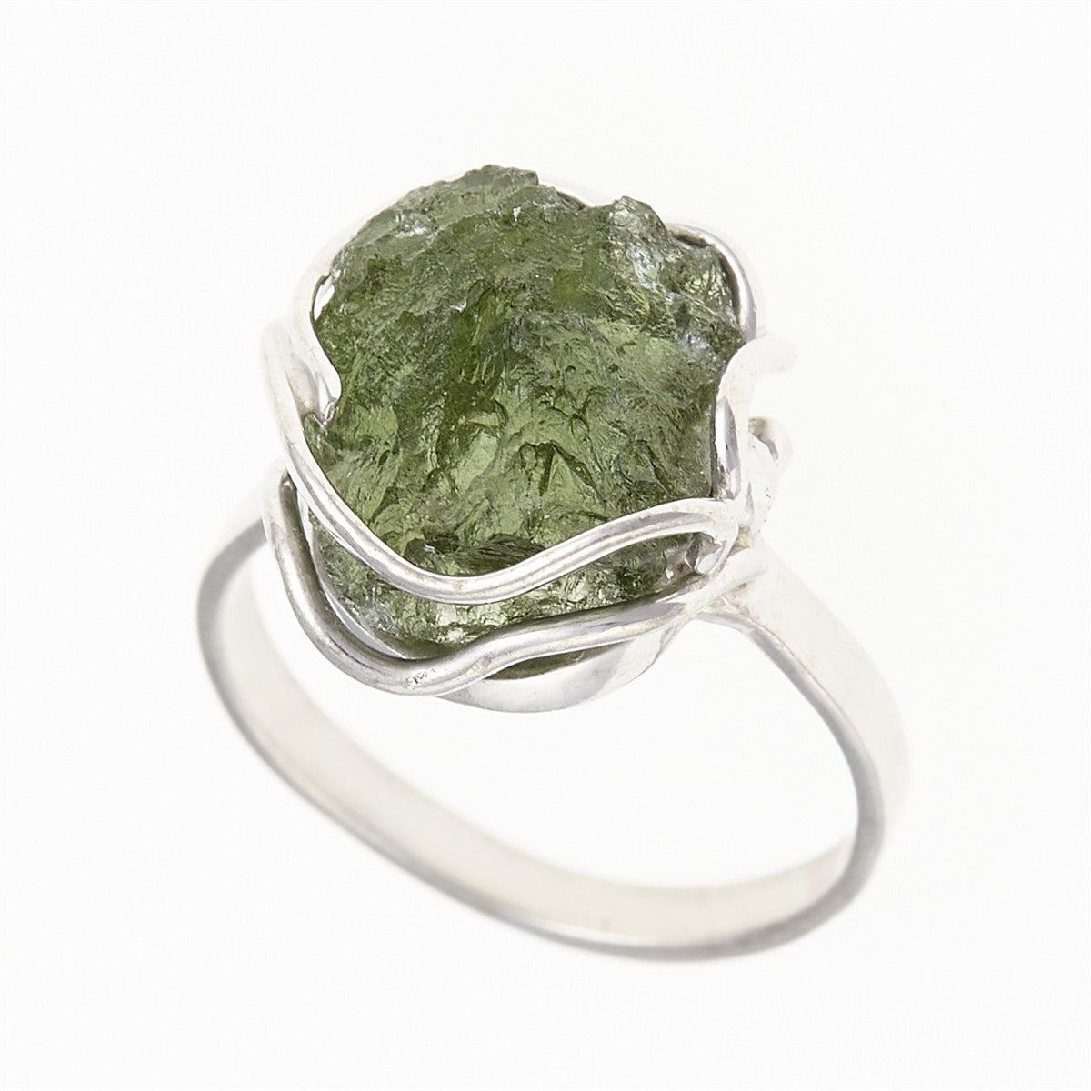 Silver ring with natural moldavite 539