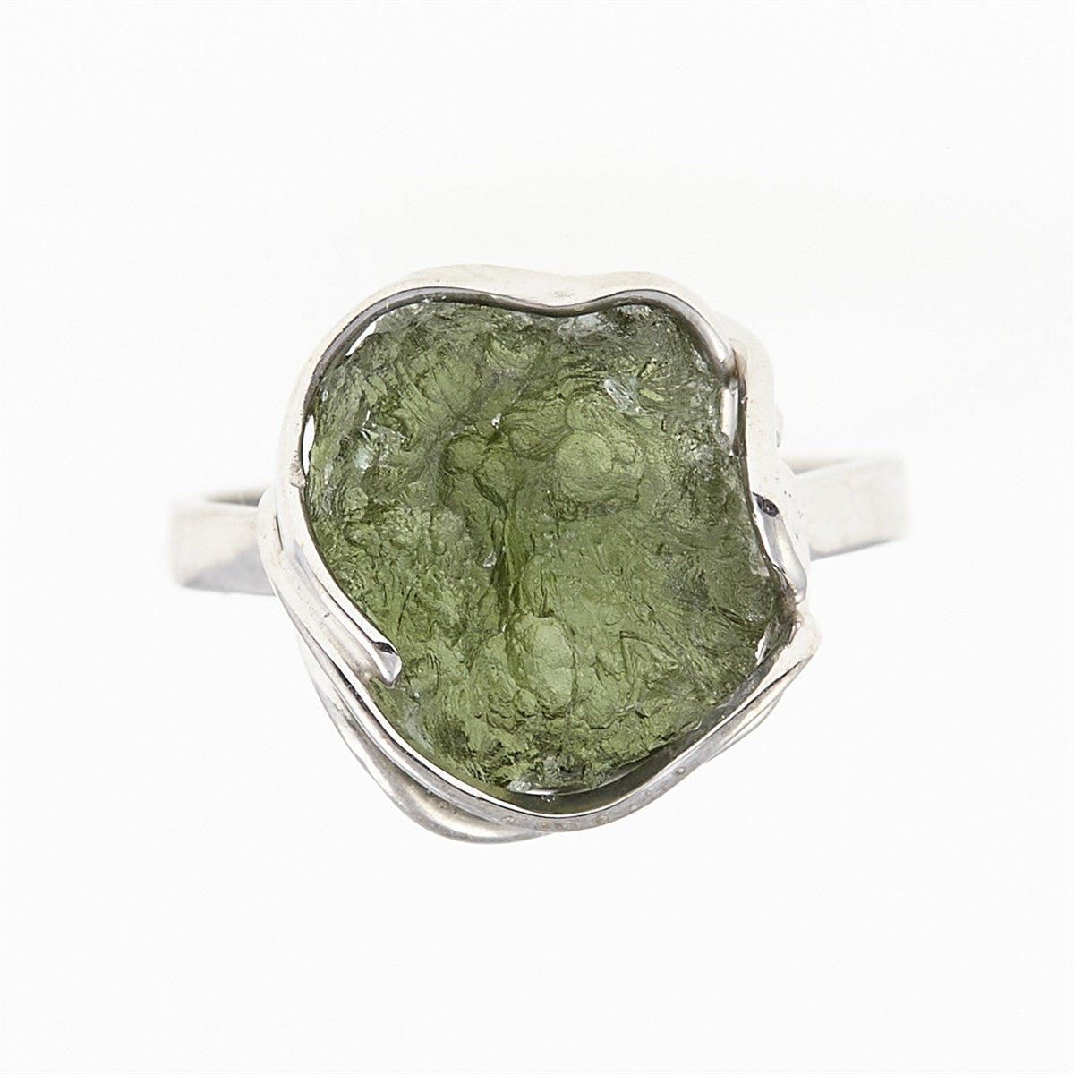 Silver ring with natural moldavite 539