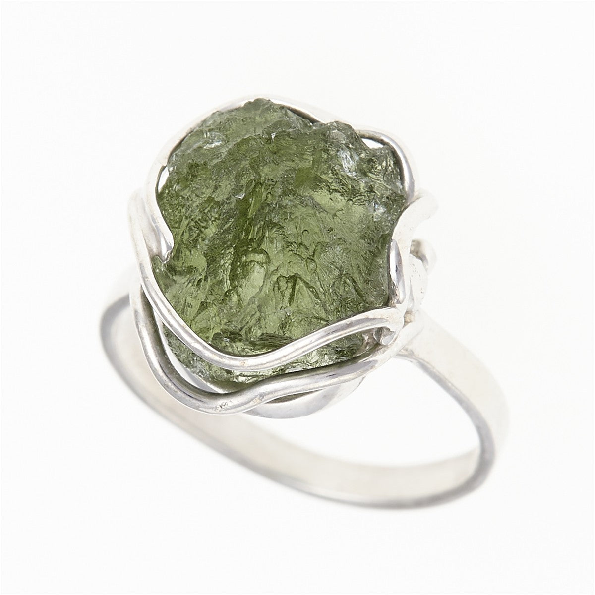 Silver ring with natural moldavite 539