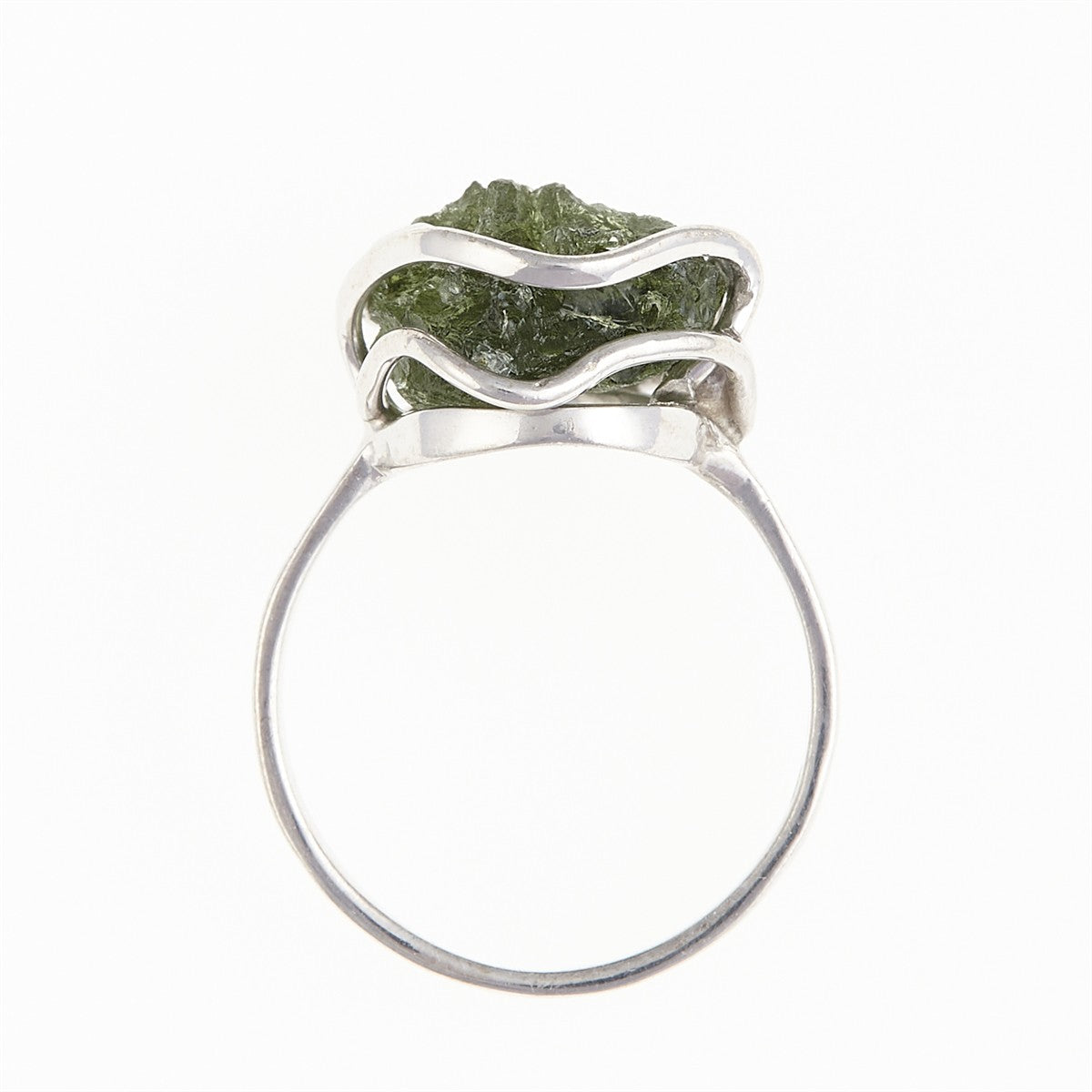 Silver ring with natural moldavite 539