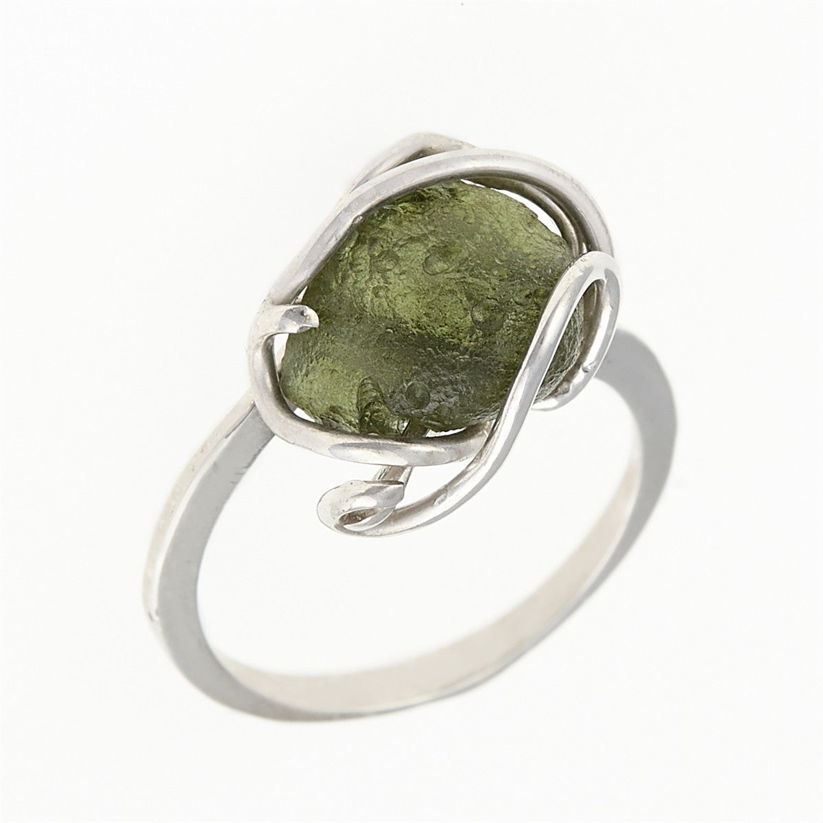 Silver ring with natural moldavite 573