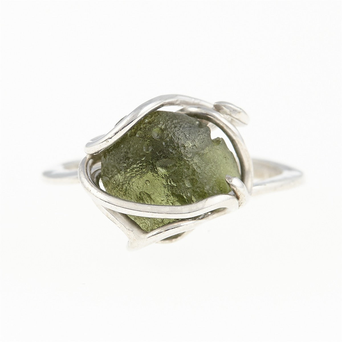 Silver ring with natural moldavite 573