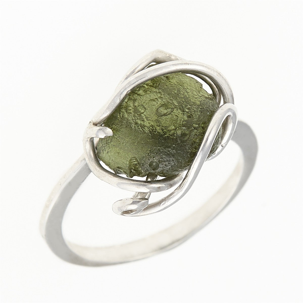 Silver ring with natural moldavite 573