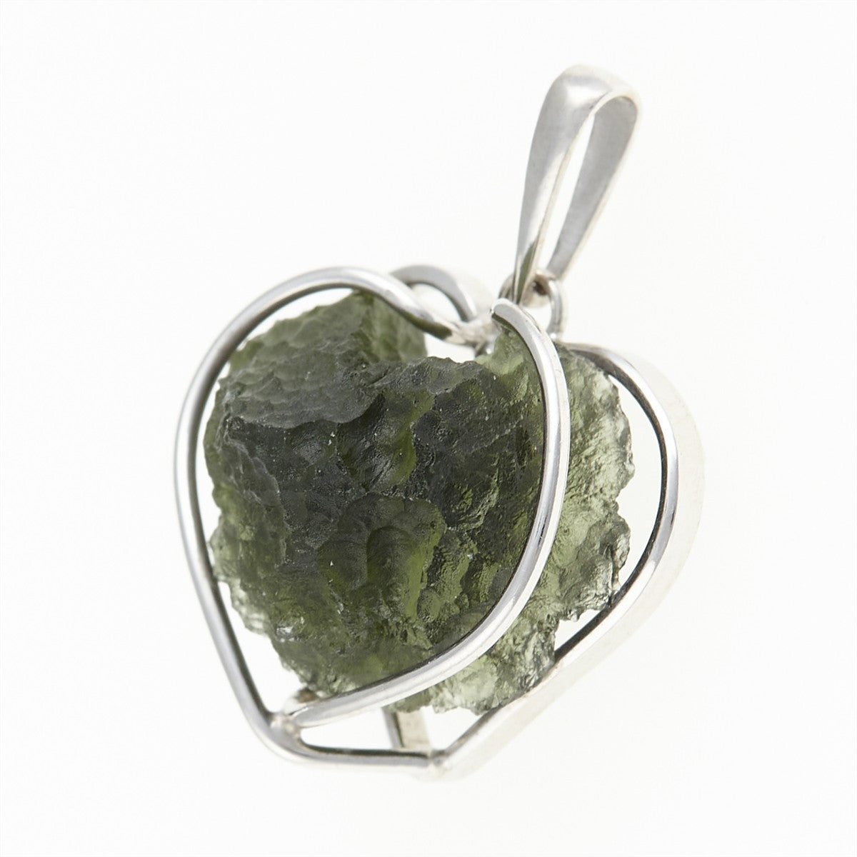 Silver pendant with a moldavite - heart - 637