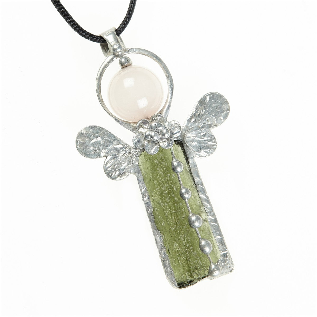 Pendant with natural moldavite - engel - 26-023