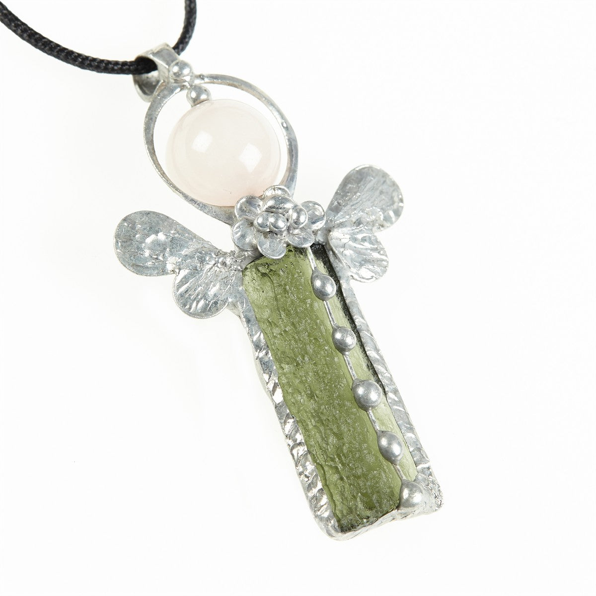 Pendant with natural moldavite - engel - 26-023