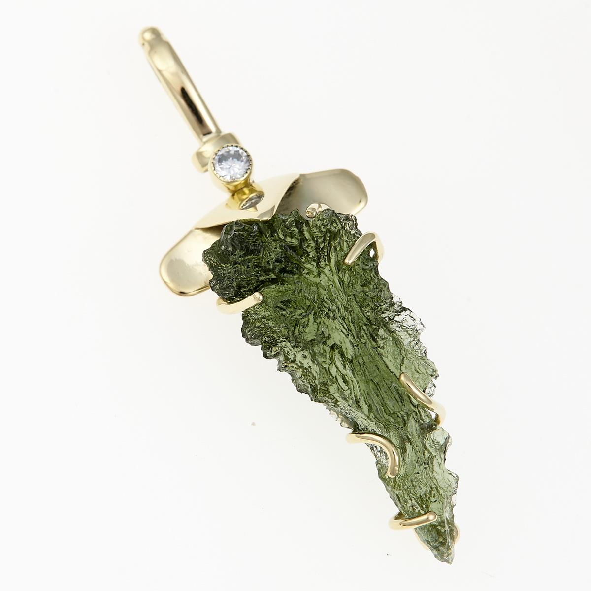 Golden pendant with a moldavite and zirconia - Sword MW2301