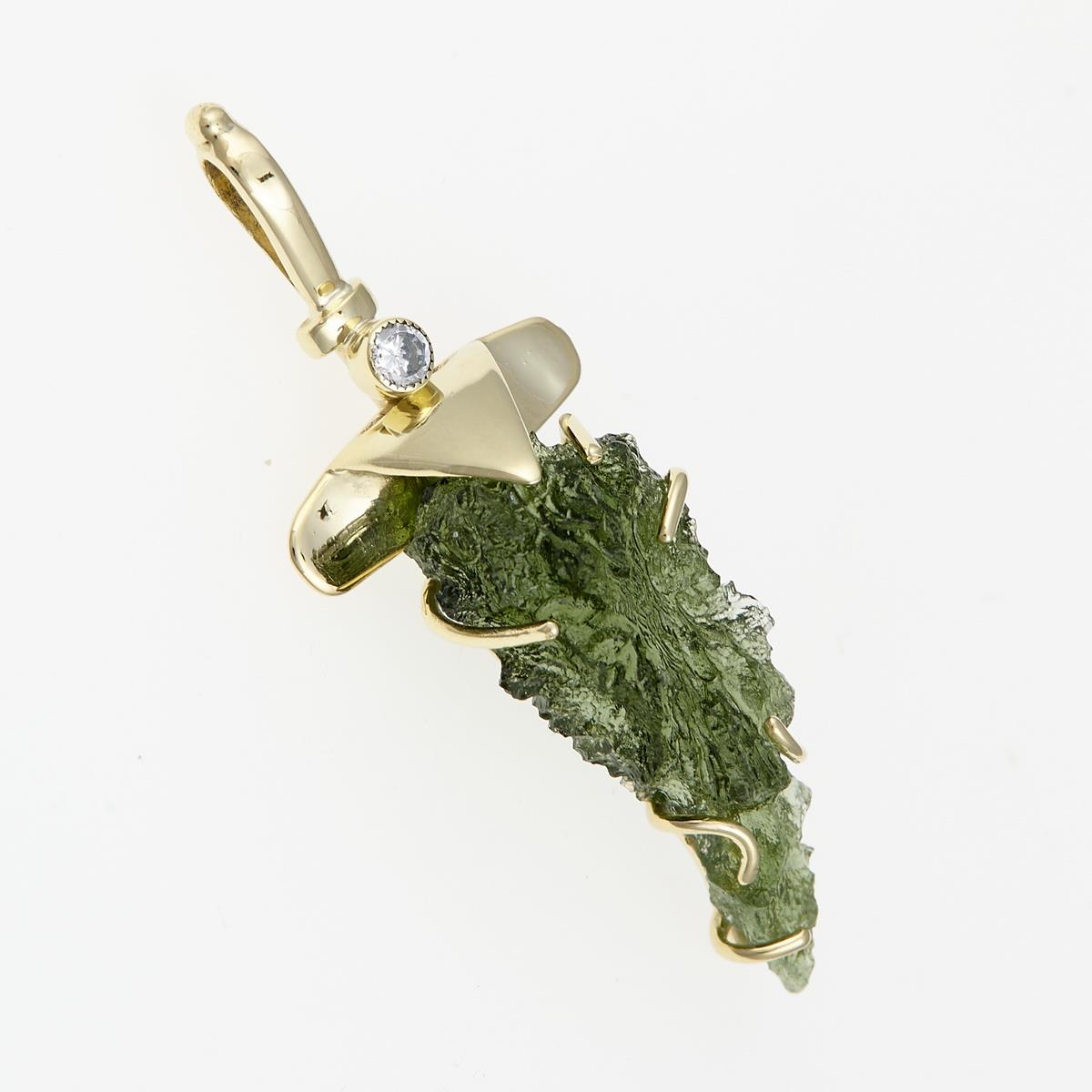 Golden pendant with a moldavite and zirconia - Sword MW2301
