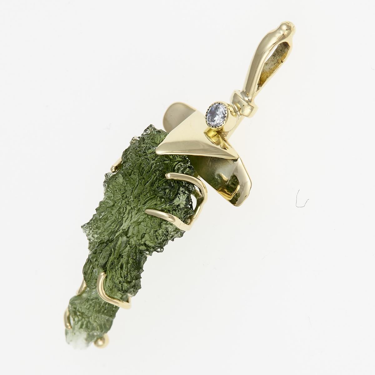 Golden pendant with a moldavite and zirconia - Sword MW2301