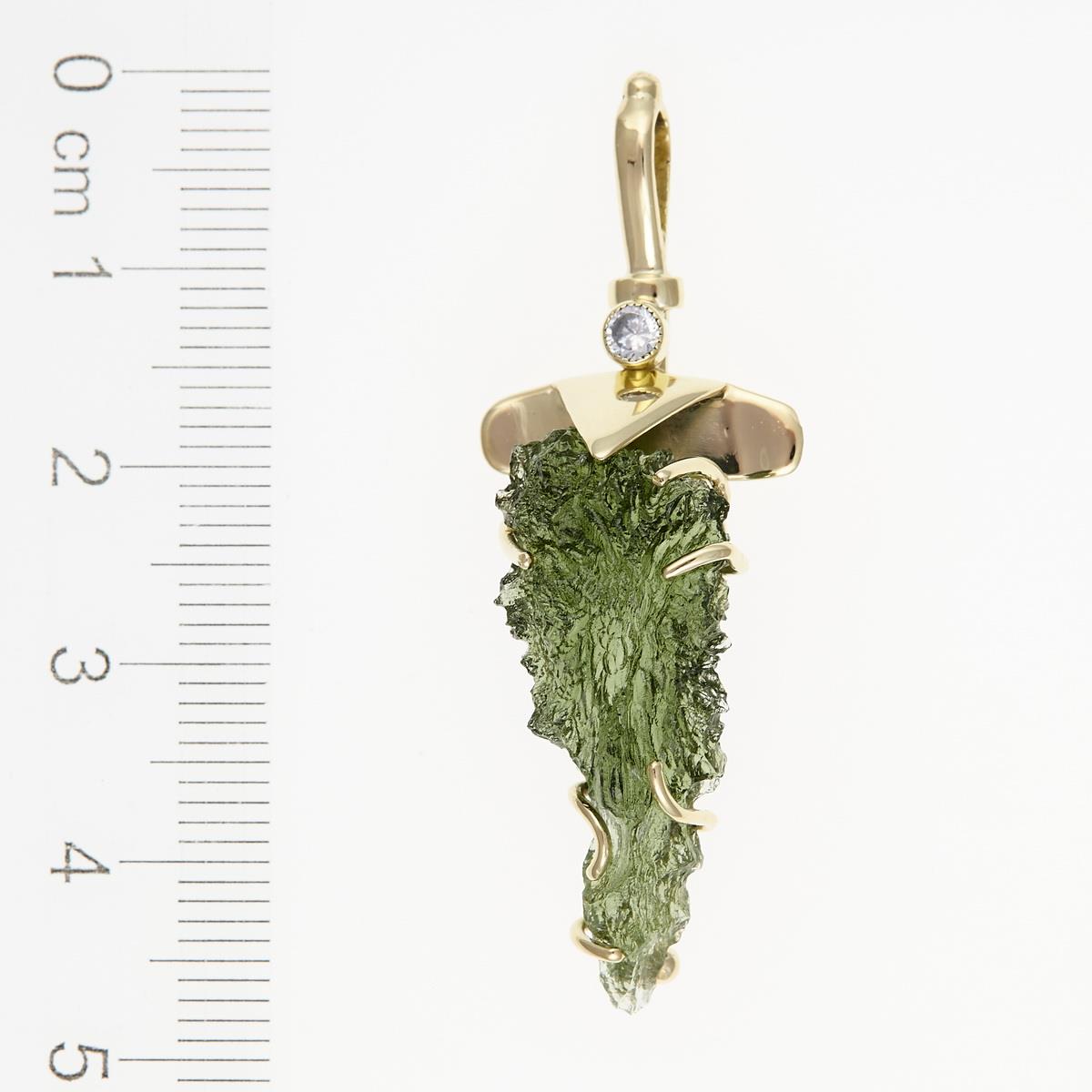 Golden pendant with a moldavite and zirconia - Sword MW2301