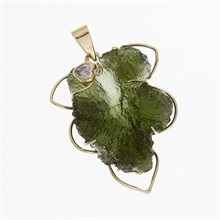 Ciondolo in oro con moldavite e zirconi - foglia 759