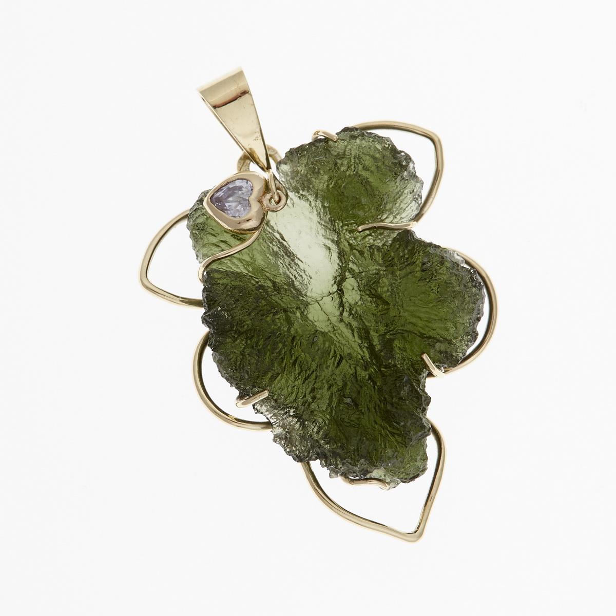 Golden pendant with a moldavite and zorconia - leaf 759