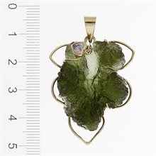 Ciondolo in oro con moldavite e zirconi - foglia 759